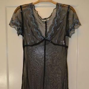 Vintage 90's Mesh Black Dress w/ Blue Embroidery